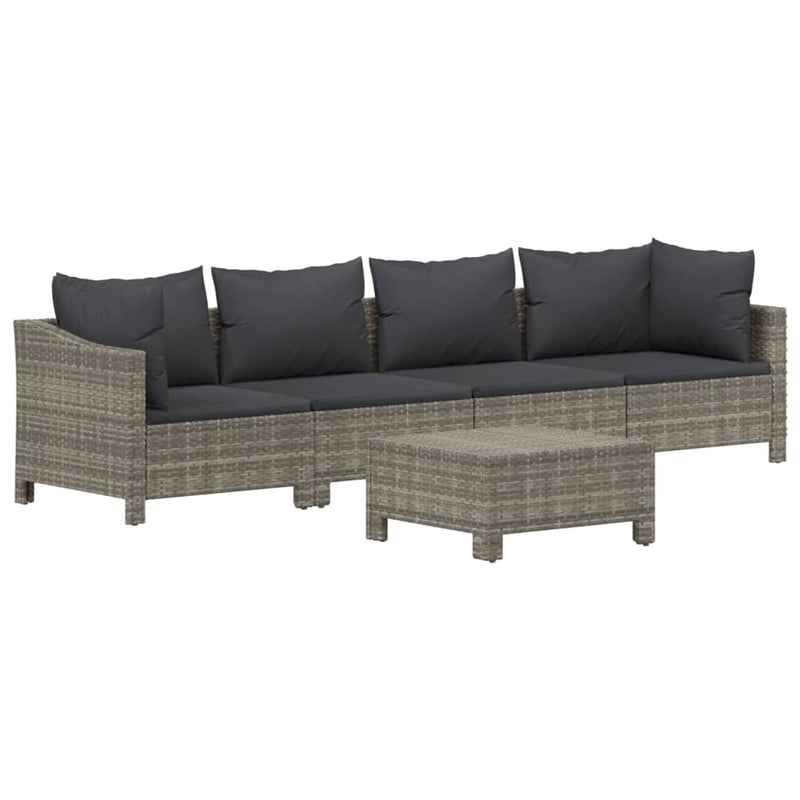 vidaXL 5 Piece Garden Lounge Set with Cushions Grey Poly Rattan