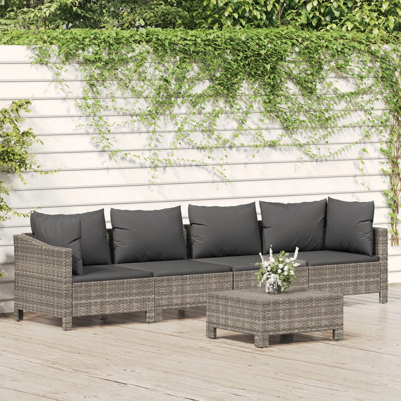 vidaXL 5 Piece Garden Lounge Set with Cushions Grey Poly Rattan