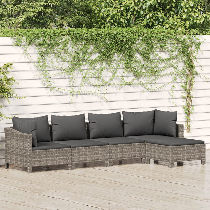 vidaXL 5 Piece Garden Lounge Set with Cushions Grey Poly Rattan