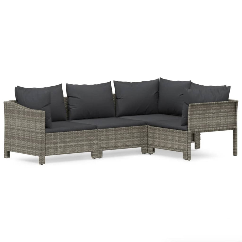 vidaXL 4 Piece Garden Lounge Set with Cushions Grey Poly Rattan
