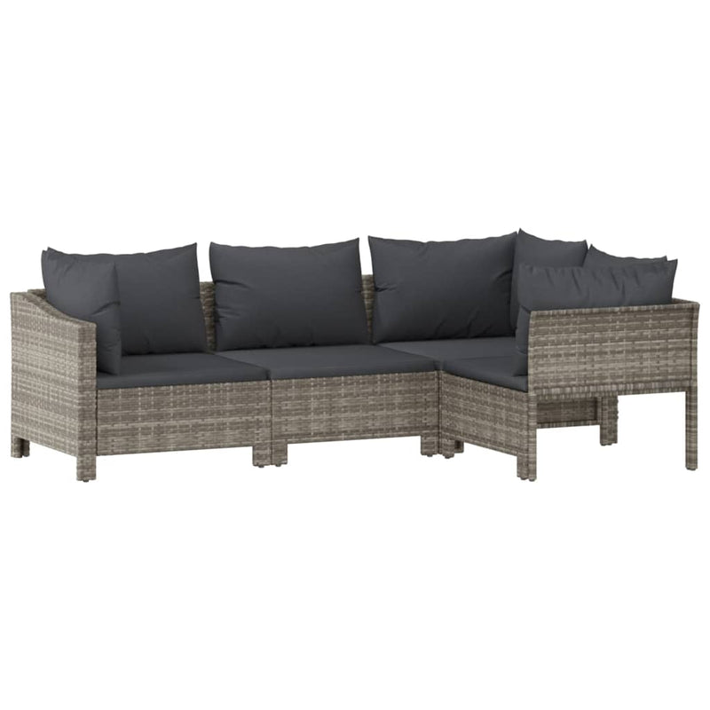 vidaXL 4 Piece Garden Lounge Set with Cushions Grey Poly Rattan