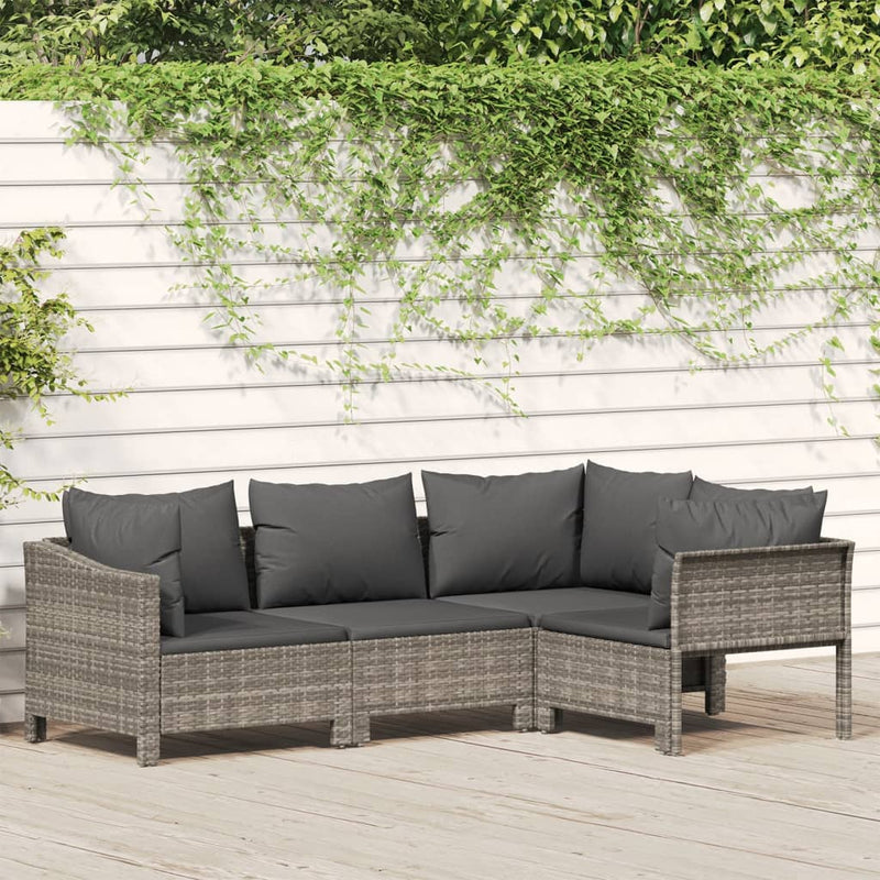 vidaXL 4 Piece Garden Lounge Set with Cushions Grey Poly Rattan