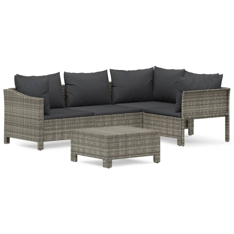 vidaXL 5 Piece Garden Lounge Set with Cushions Grey Poly Rattan