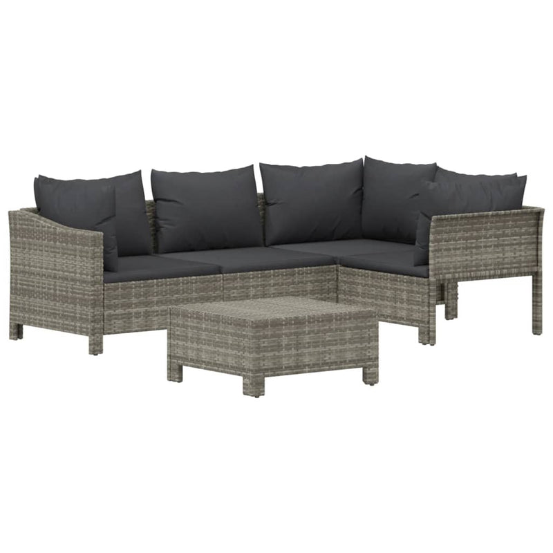 vidaXL 5 Piece Garden Lounge Set with Cushions Grey Poly Rattan