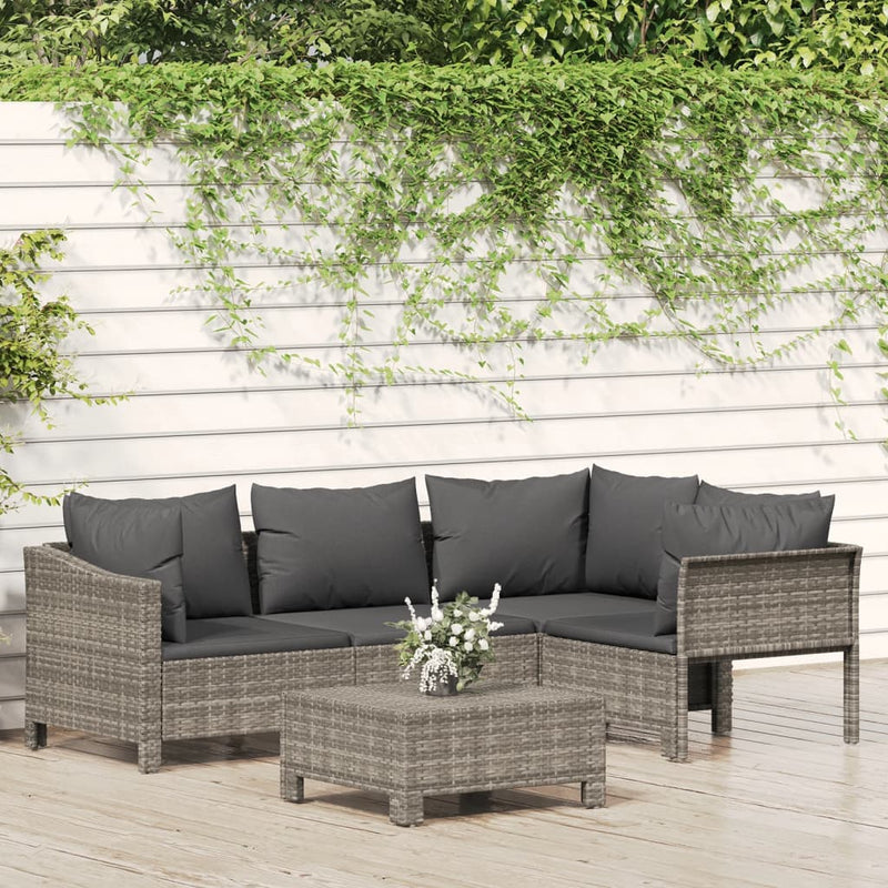 vidaXL 5 Piece Garden Lounge Set with Cushions Grey Poly Rattan