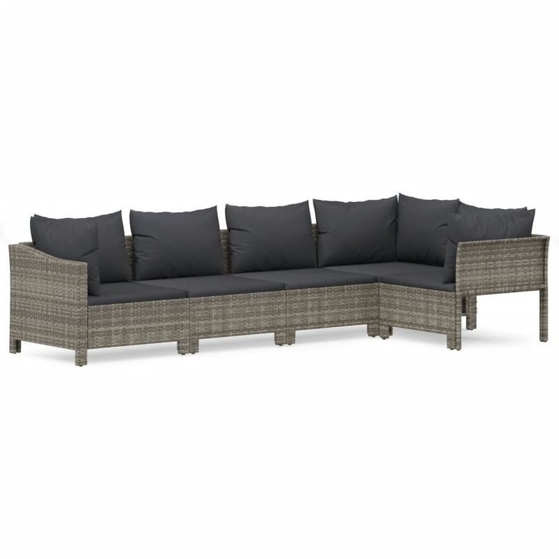 vidaXL 5 Piece Garden Lounge Set with Cushions Grey Poly Rattan