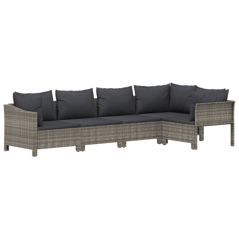 vidaXL 5 Piece Garden Lounge Set with Cushions Grey Poly Rattan