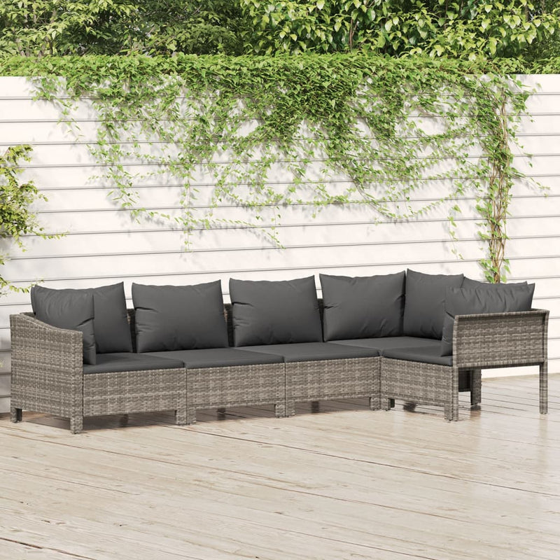 vidaXL 5 Piece Garden Lounge Set with Cushions Grey Poly Rattan