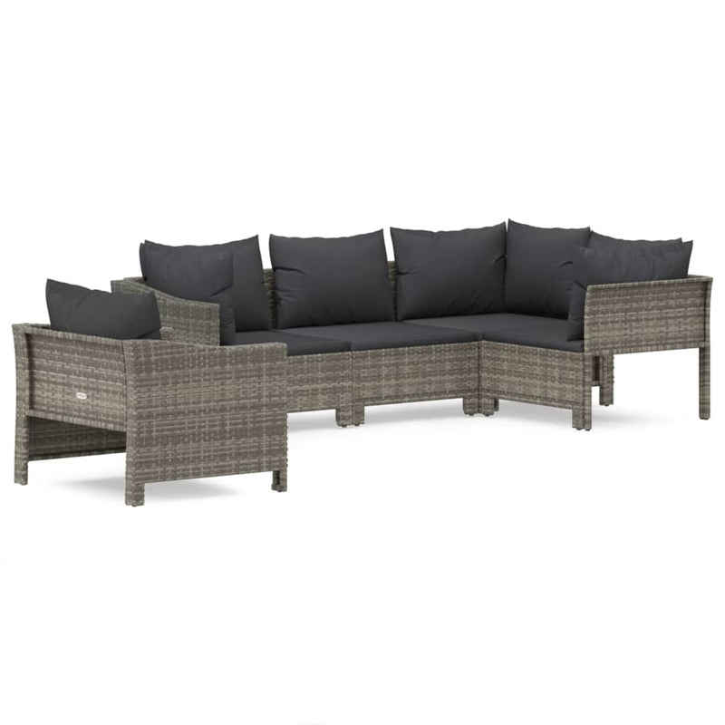 vidaXL 5 Piece Garden Lounge Set with Cushions Grey Poly Rattan