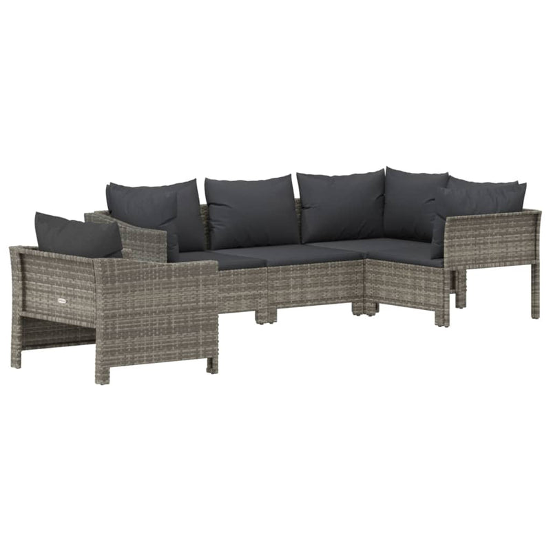 vidaXL 5 Piece Garden Lounge Set with Cushions Grey Poly Rattan