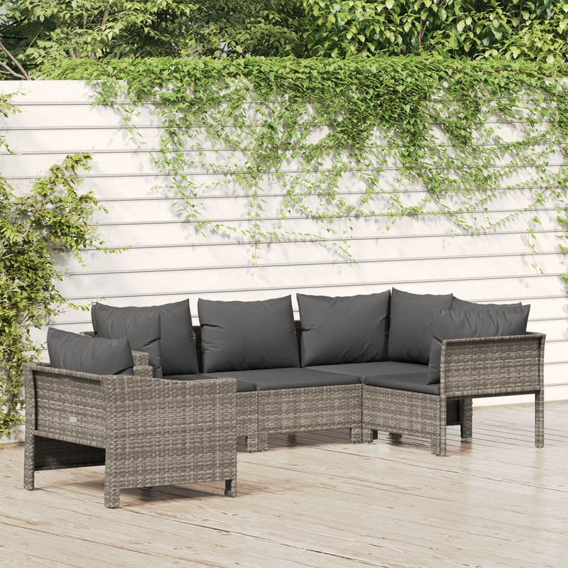 vidaXL 5 Piece Garden Lounge Set with Cushions Grey Poly Rattan