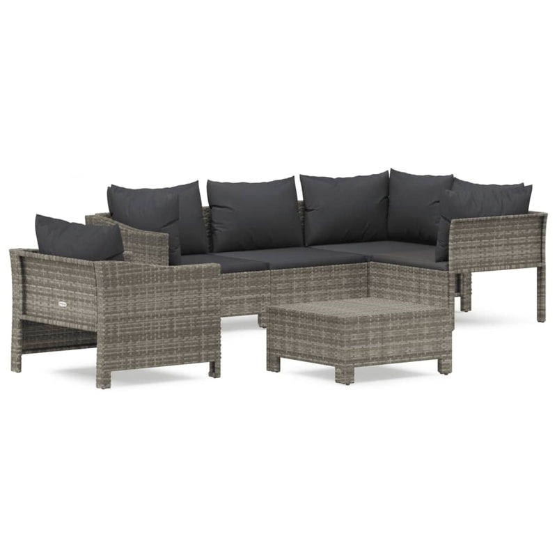 vidaXL 6 Piece Garden Lounge Set with Cushions Grey Poly Rattan