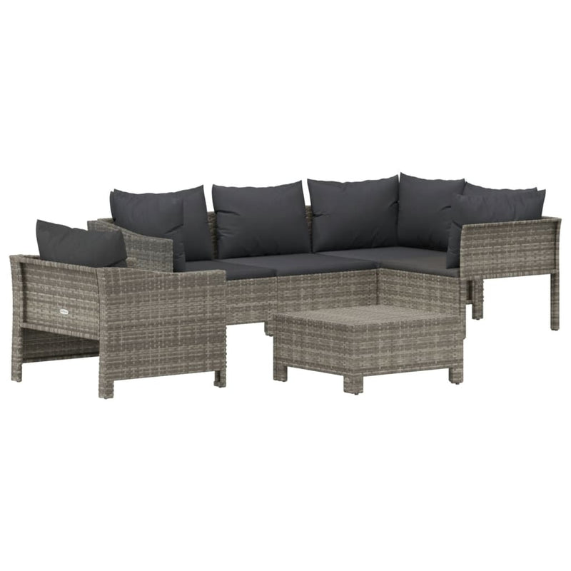 vidaXL 6 Piece Garden Lounge Set with Cushions Grey Poly Rattan