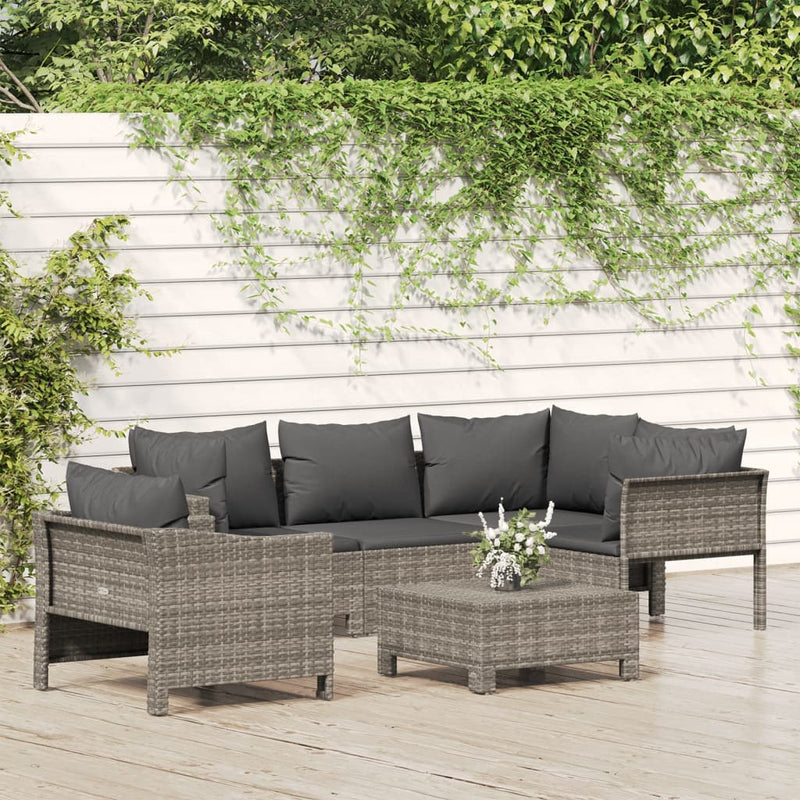 vidaXL 6 Piece Garden Lounge Set with Cushions Grey Poly Rattan
