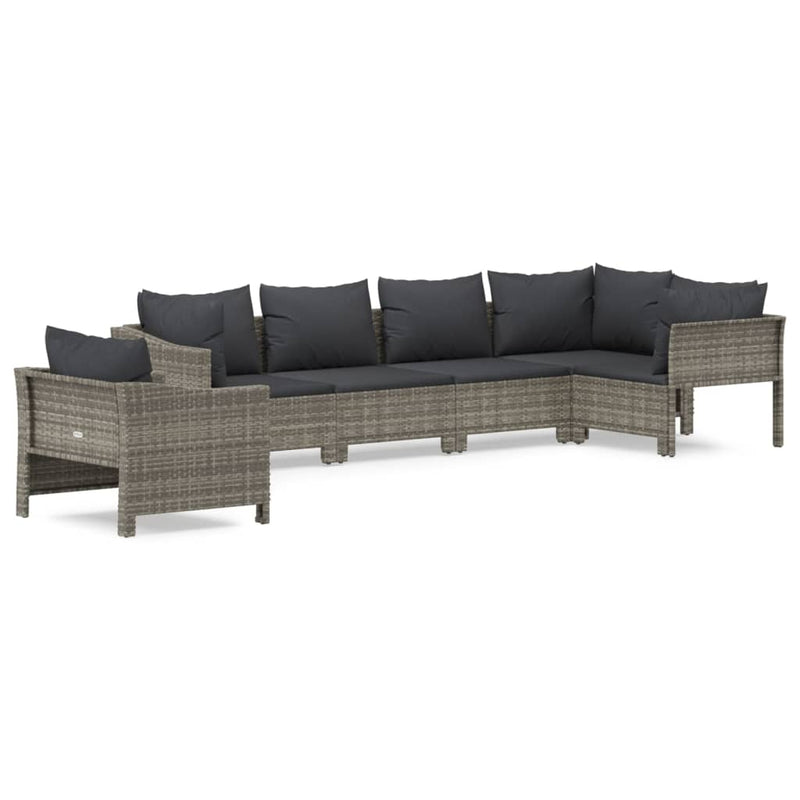 vidaXL 6 Piece Garden Lounge Set with Cushions Grey Poly Rattan