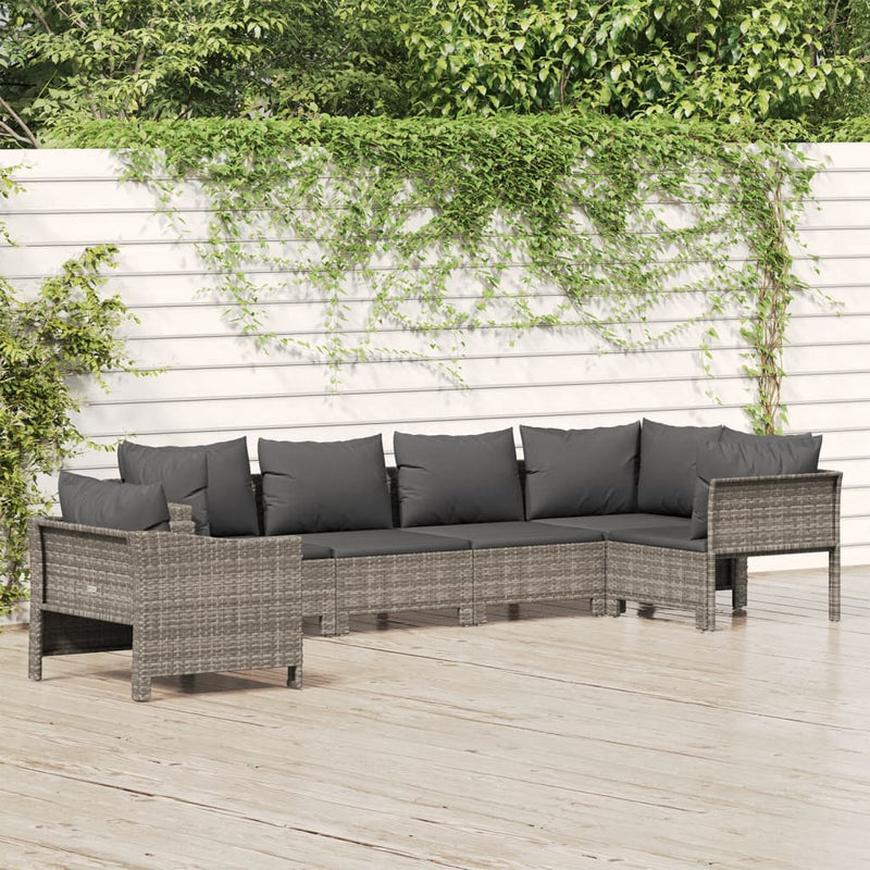 vidaXL 6 Piece Garden Lounge Set with Cushions Grey Poly Rattan