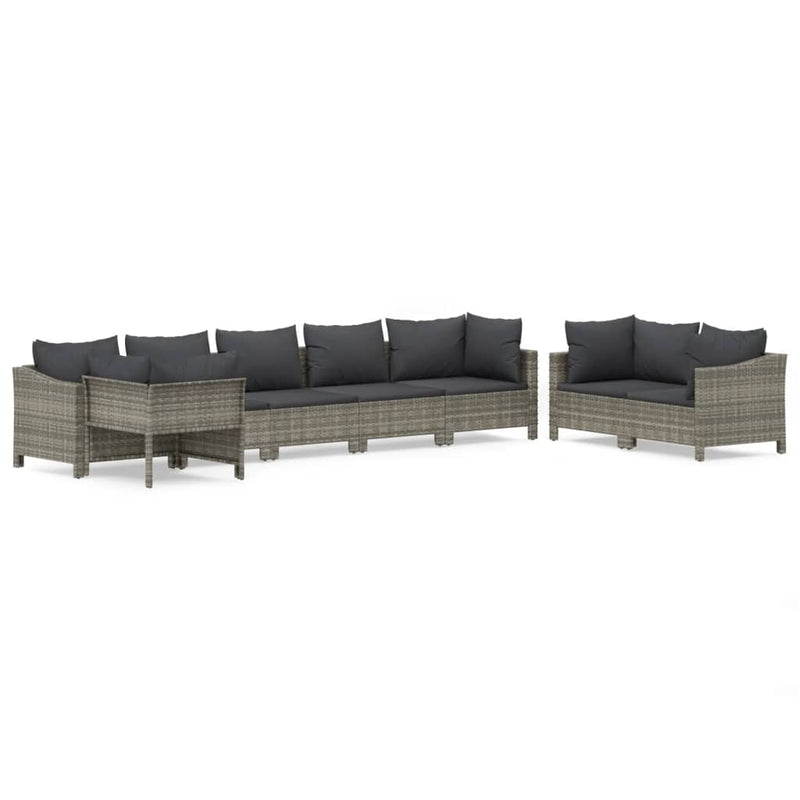 vidaXL 8 Piece Garden Lounge Set with Cushions Grey Poly Rattan