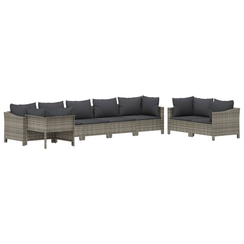 vidaXL 8 Piece Garden Lounge Set with Cushions Grey Poly Rattan