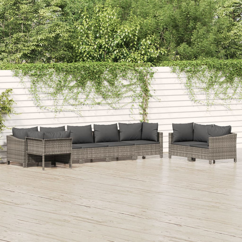 vidaXL 8 Piece Garden Lounge Set with Cushions Grey Poly Rattan