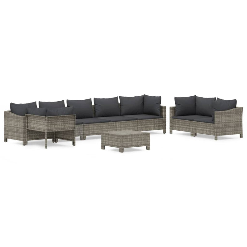 vidaXL 9 Piece Garden Lounge Set with Cushions Grey Poly Rattan