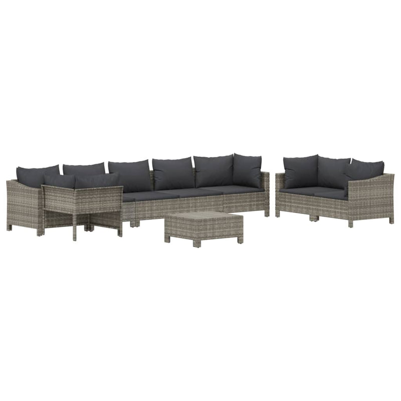 vidaXL 9 Piece Garden Lounge Set with Cushions Grey Poly Rattan