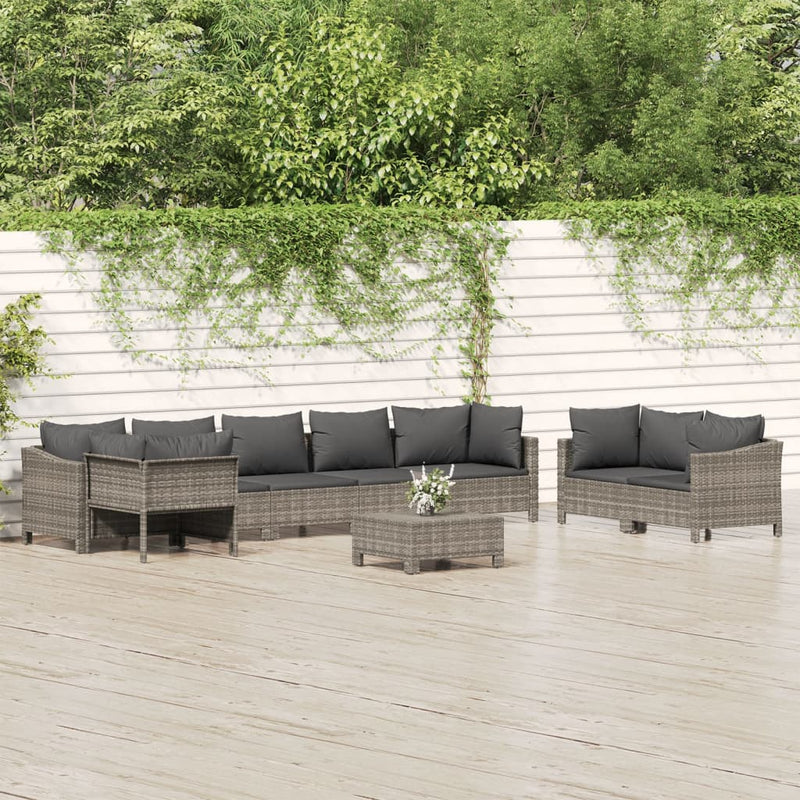 vidaXL 9 Piece Garden Lounge Set with Cushions Grey Poly Rattan