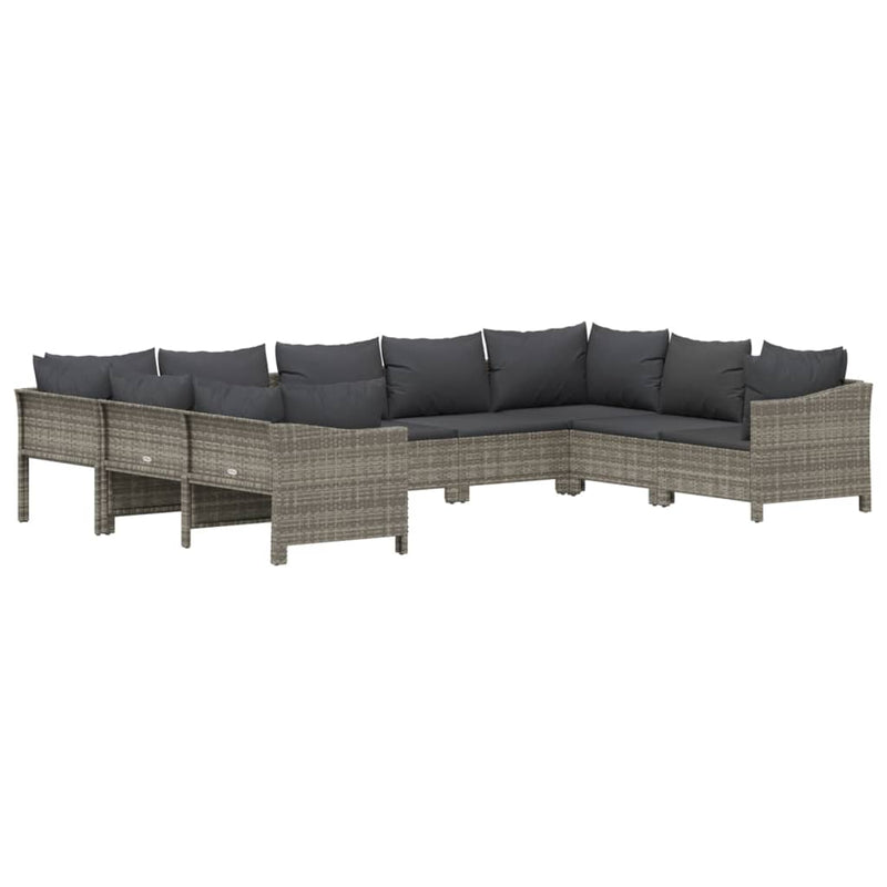 vidaXL 9 Piece Garden Lounge Set with Cushions Grey Poly Rattan