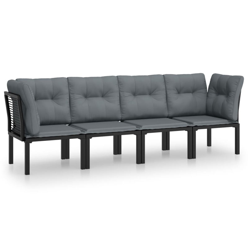 vidaXL 4 Piece Garden Lounge Set Black and Grey Poly Rattan