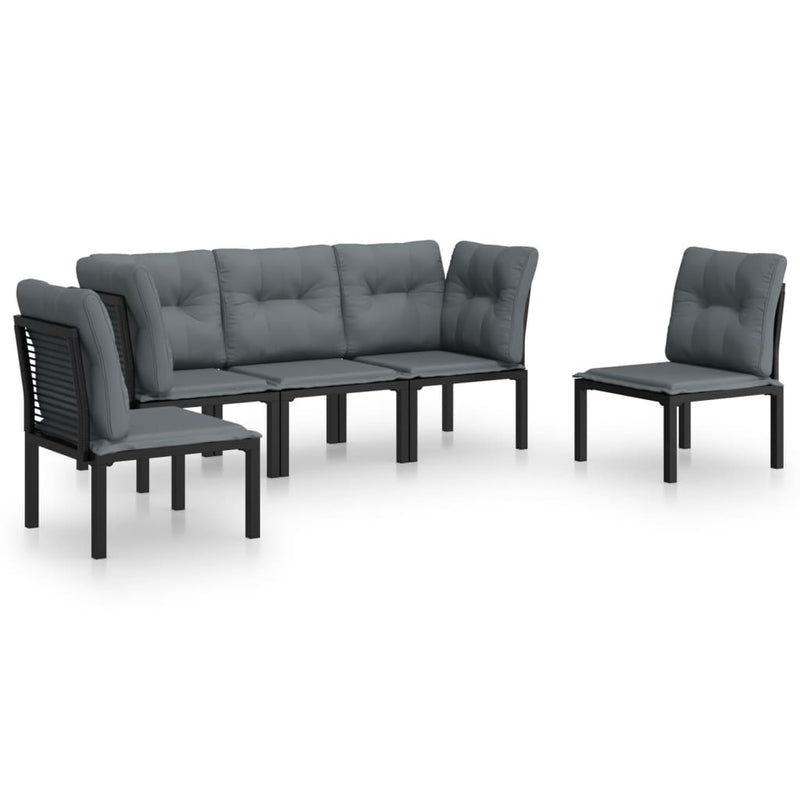 vidaXL 5 Piece Garden Lounge Set Black and Grey Poly Rattan