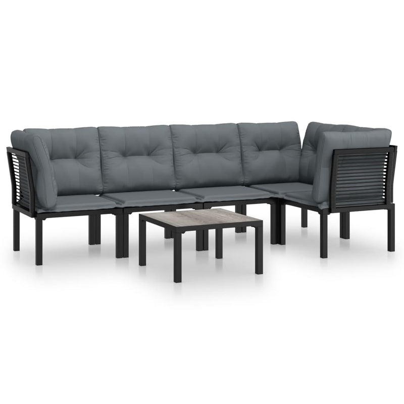 vidaXL 6 Piece Garden Lounge Set Black and Grey Poly Rattan