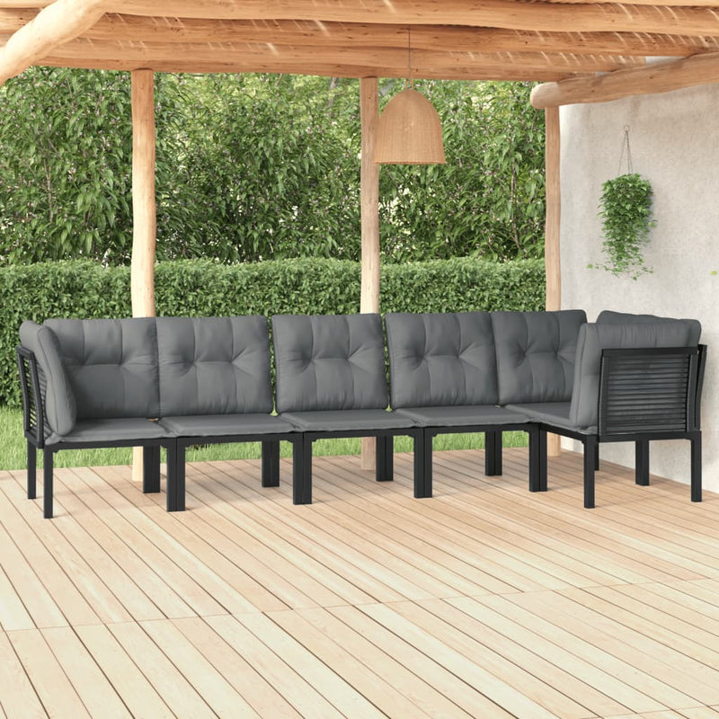 vidaXL 6 Piece Garden Lounge Set Black and Grey Poly Rattan