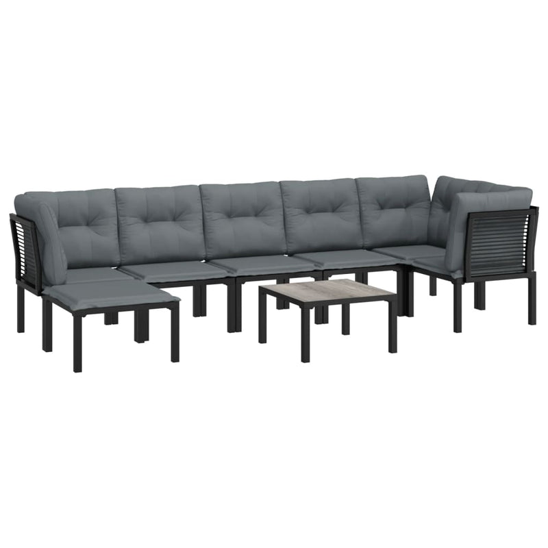 vidaXL 8 Piece Garden Lounge Set Black and Grey Poly Rattan