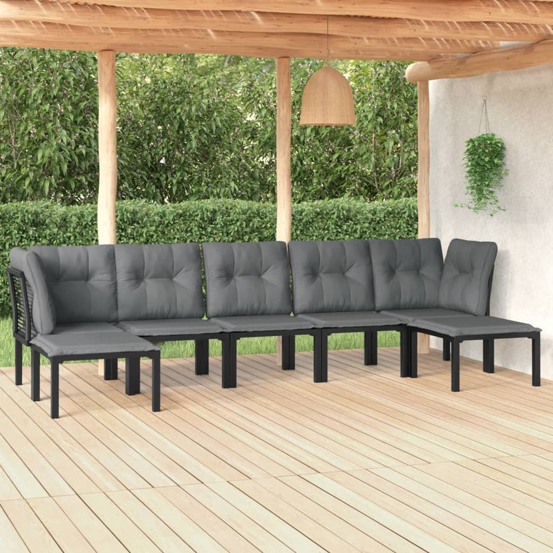vidaXL 7 Piece Garden Lounge Set Black and Grey Poly Rattan