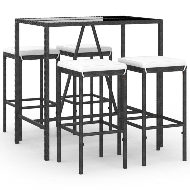vidaXL 5 Piece Garden Bar Set with Cushions Black Poly Rattan