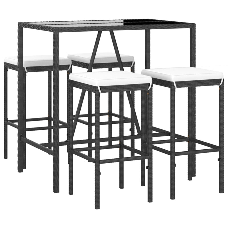 vidaXL 5 Piece Garden Bar Set with Cushions Black Poly Rattan