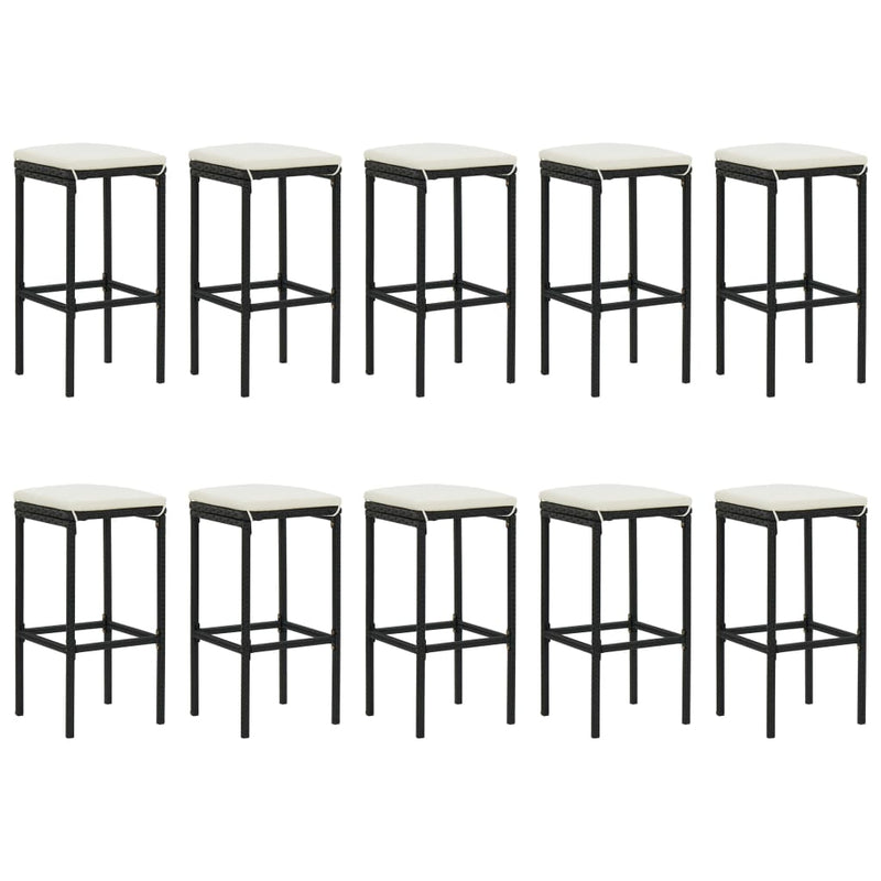 vidaXL 11 Piece Garden Bar Set with Cushions Black Poly Rattan