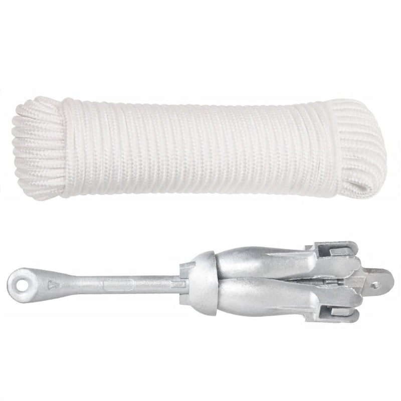 vidaXL Folding Anchor with Rope Silver 4 kg Hot Dip Galvanized Cast Iron