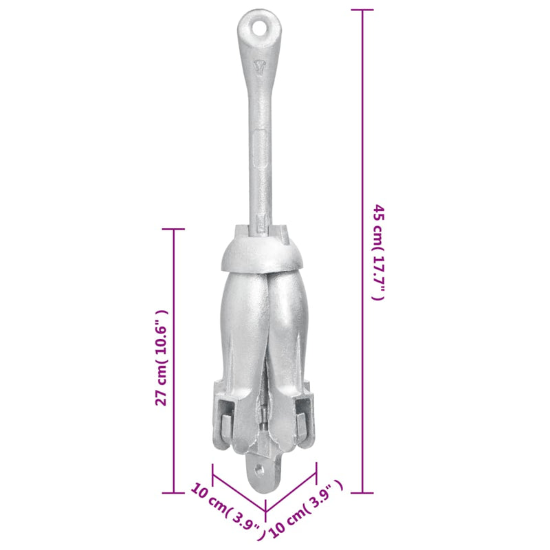 vidaXL Folding Anchor with Rope Silver 4 kg Hot Dip Galvanized Cast Iron