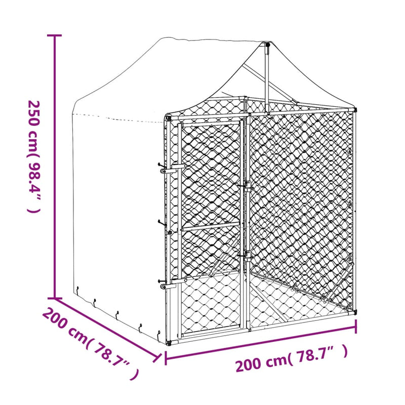 vidaXL Outdoor Dog Kennel with Roof Silver 2x2x2.5 m Galvanised Steel