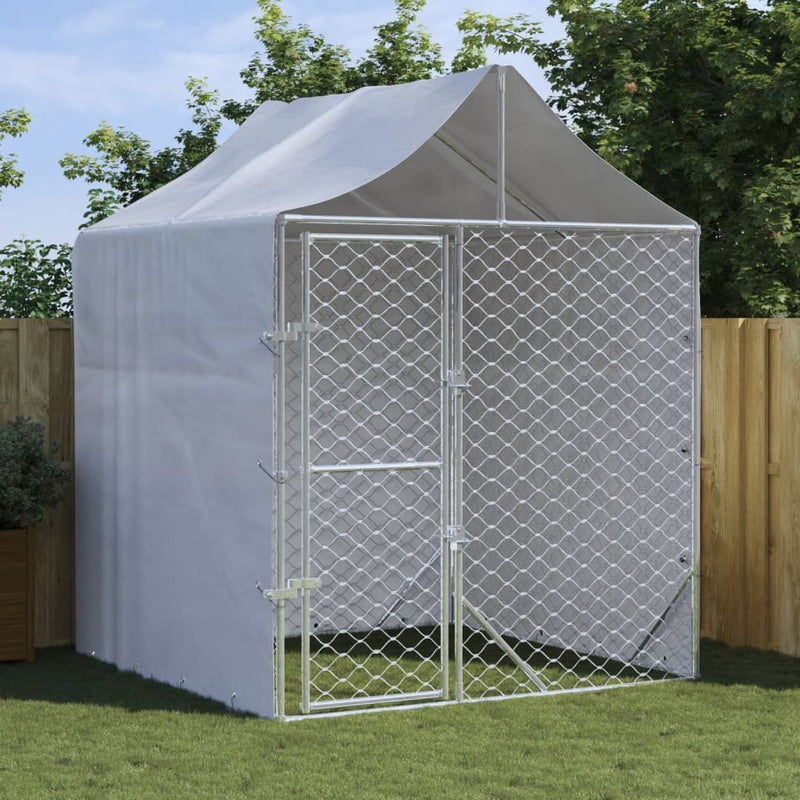 vidaXL Outdoor Dog Kennel with Roof Silver 2x2x2.5 m Galvanised Steel