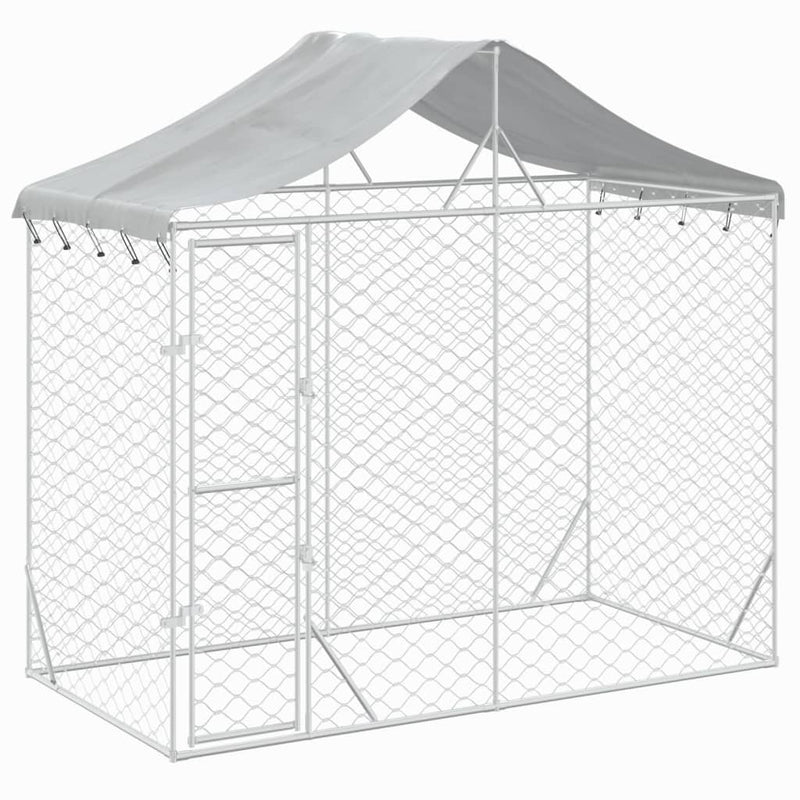 vidaXL Outdoor Dog Kennel with Roof Silver 3x1.5x2.5 m Galvanised Steel
