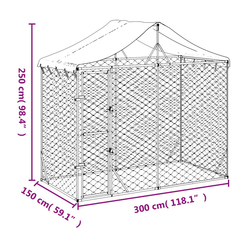 vidaXL Outdoor Dog Kennel with Roof Silver 3x1.5x2.5 m Galvanised Steel