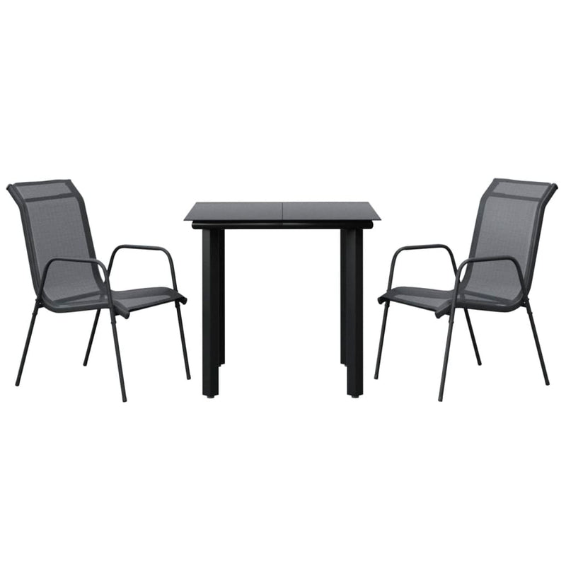 vidaXL 3 Piece Garden Dining Set Black Steel and Textilene