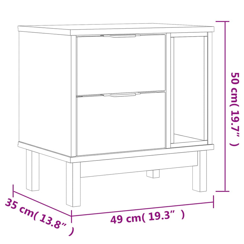 vidaXL Bedside Cabinet FLAM 49x35x50 cm Solid Wood Pine