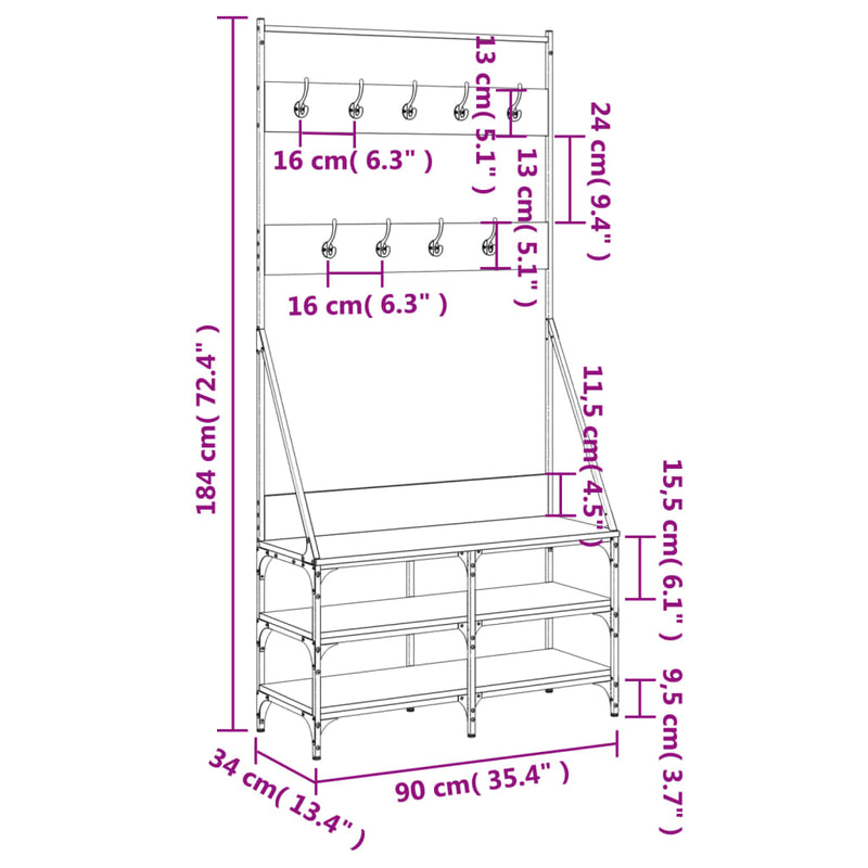 vidaXL Clothes Rack with Shoe Storage Black 90x34x184 cm