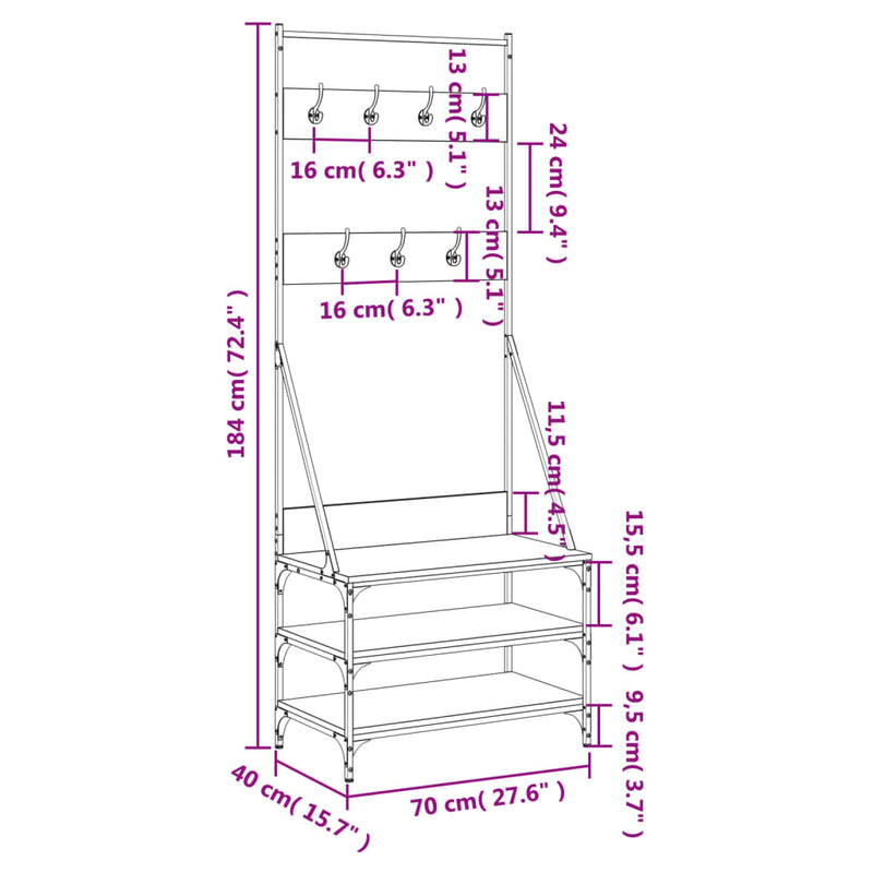 vidaXL Clothes Rack with Shoe Storage Black 70x40x184 cm
