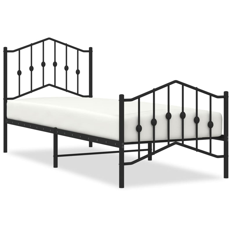 vidaXL Metal Bed Frame without Mattress with Footboard Black 90x190 cm