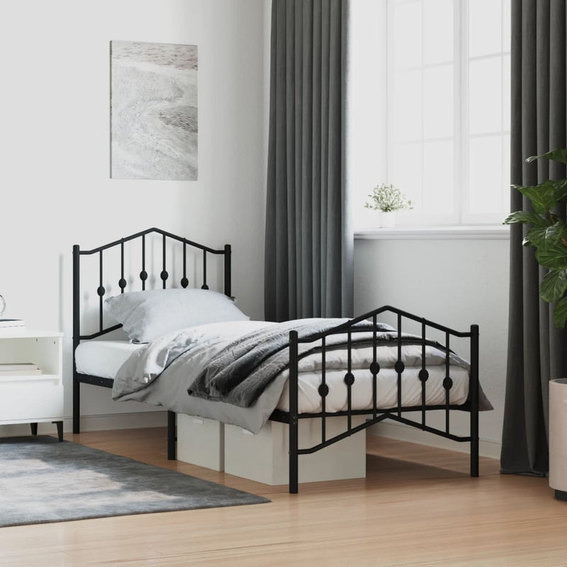 vidaXL Metal Bed Frame without Mattress with Footboard Black 90x190 cm