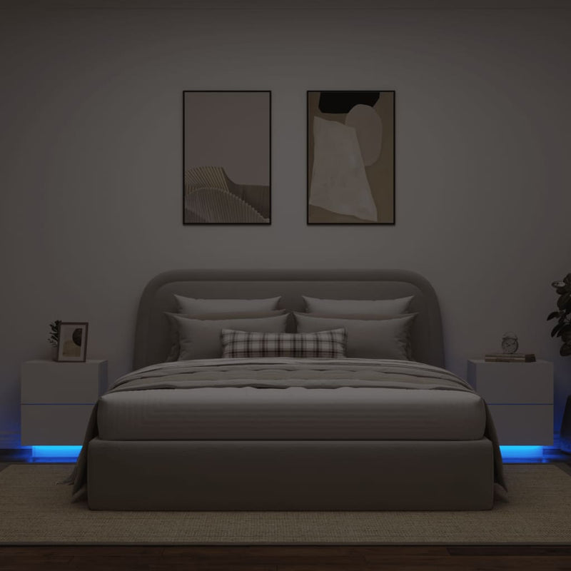 vidaXL Bedside Cabinets with LED Lights 2 pcs White Engineered Wood