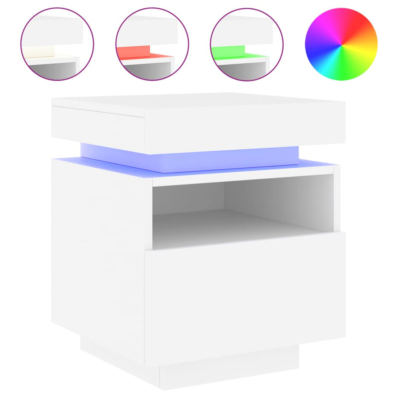 vidaXL Bedside Cabinets with LED Lights 2 pcs White 40x39x48.5 cm